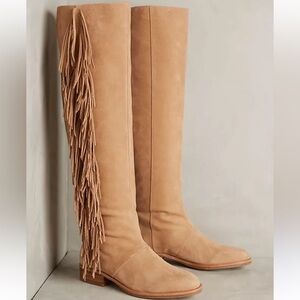 Sam Edelman Tan Suede Over-the-Knee Fringe Boots